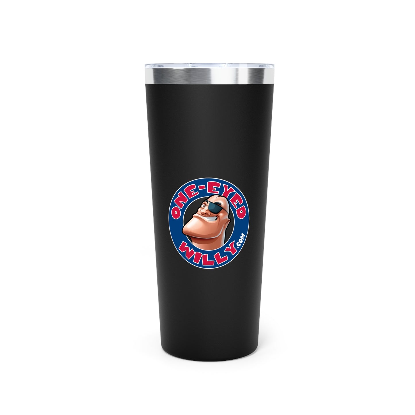 22oz Insulated Tumbler – Matte Black Travel Cup with Retro Space Patch Design