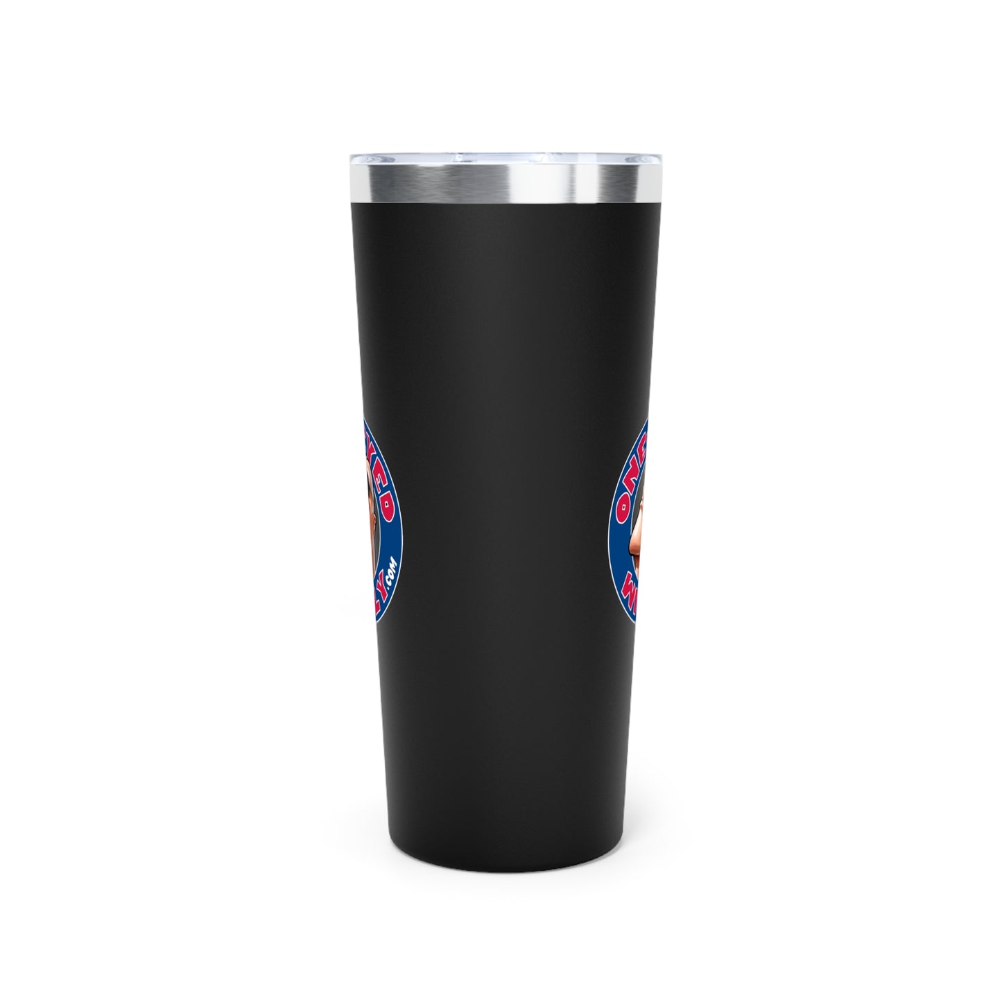 22oz Insulated Tumbler – Matte Black Travel Cup with Retro Space Patch Design